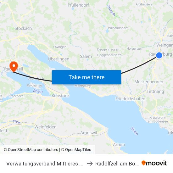 Verwaltungsverband Mittleres Schussental to Radolfzell am Bodensee map