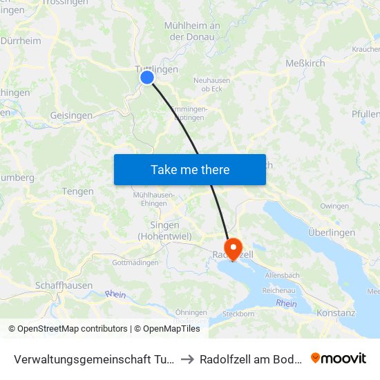 Verwaltungsgemeinschaft Tuttlingen to Radolfzell am Bodensee map