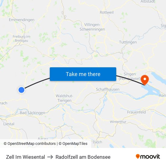 Zell Im Wiesental to Radolfzell am Bodensee map