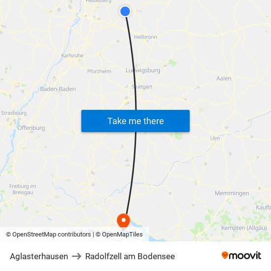 Aglasterhausen to Radolfzell am Bodensee map