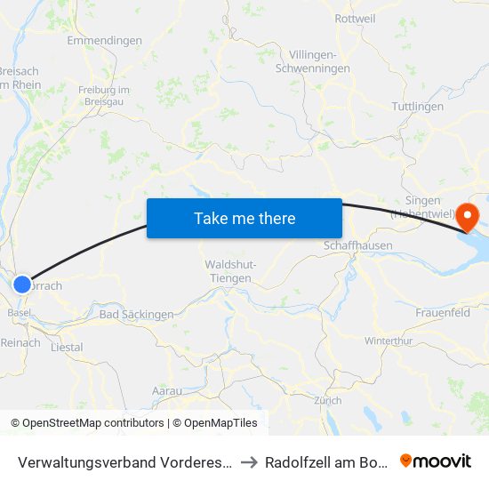 Verwaltungsverband Vorderes Kandertal to Radolfzell am Bodensee map