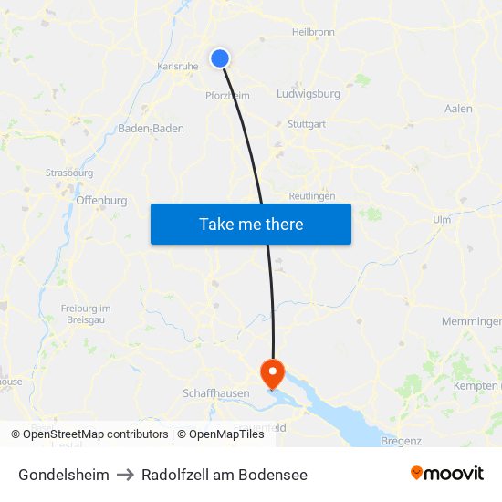 Gondelsheim to Radolfzell am Bodensee map