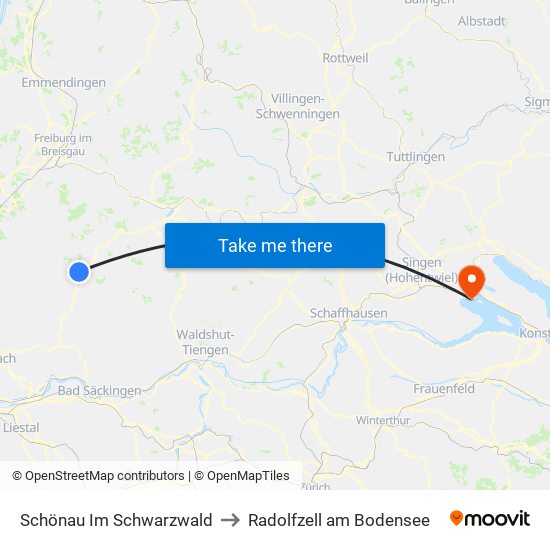 Schönau Im Schwarzwald to Radolfzell am Bodensee map