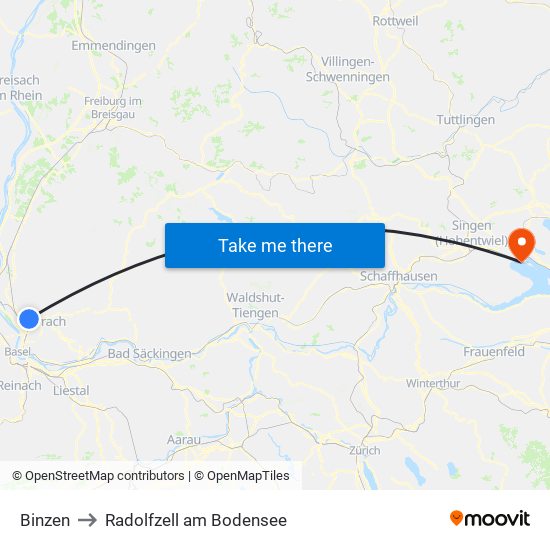 Binzen to Radolfzell am Bodensee map