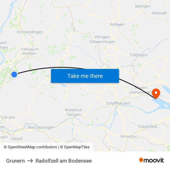 Grunern to Radolfzell am Bodensee map