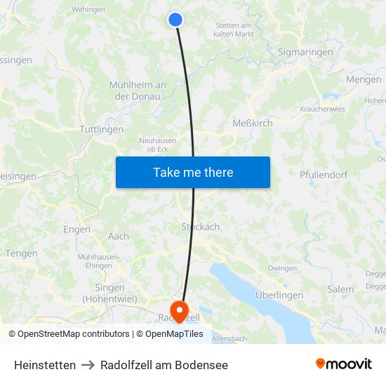 Heinstetten to Radolfzell am Bodensee map