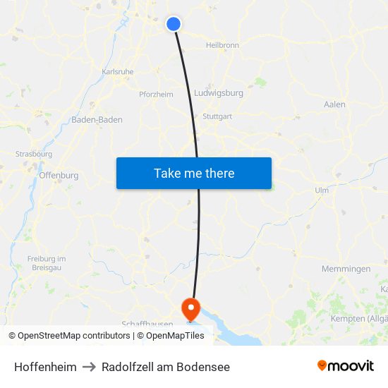 Hoffenheim to Radolfzell am Bodensee map