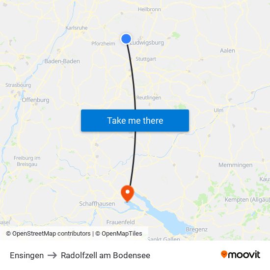 Ensingen to Radolfzell am Bodensee map