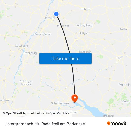 Untergrombach to Radolfzell am Bodensee map