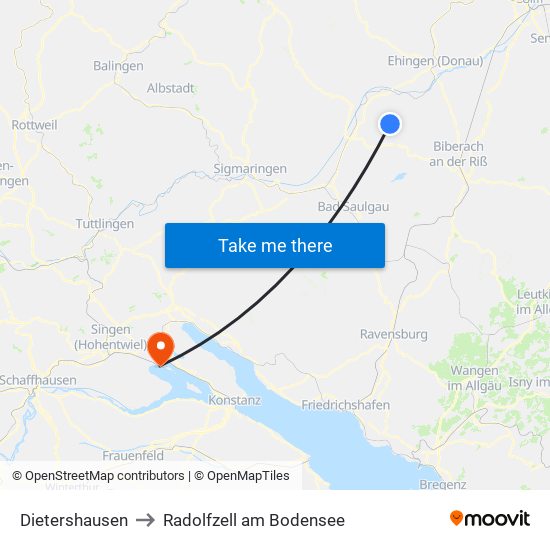 Dietershausen to Radolfzell am Bodensee map