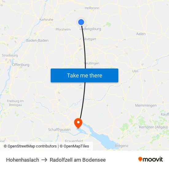 Hohenhaslach to Radolfzell am Bodensee map