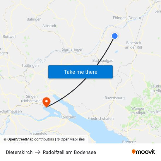 Dieterskirch to Radolfzell am Bodensee map
