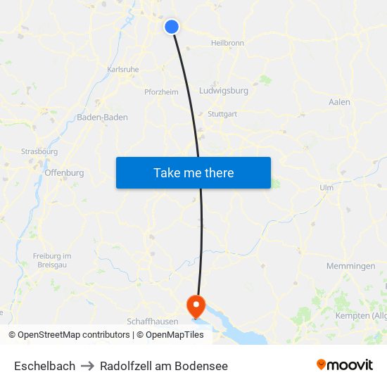 Eschelbach to Radolfzell am Bodensee map