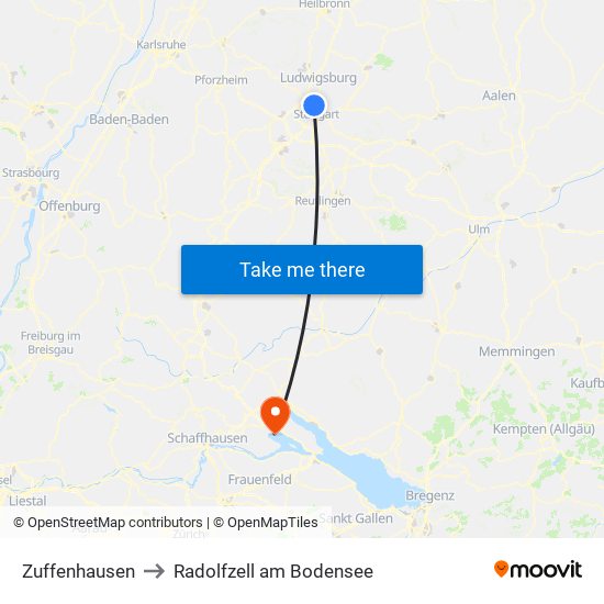 Zuffenhausen to Radolfzell am Bodensee map