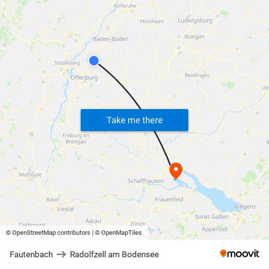 Fautenbach to Radolfzell am Bodensee map