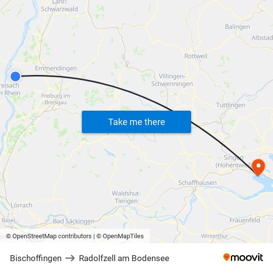Bischoffingen to Radolfzell am Bodensee map