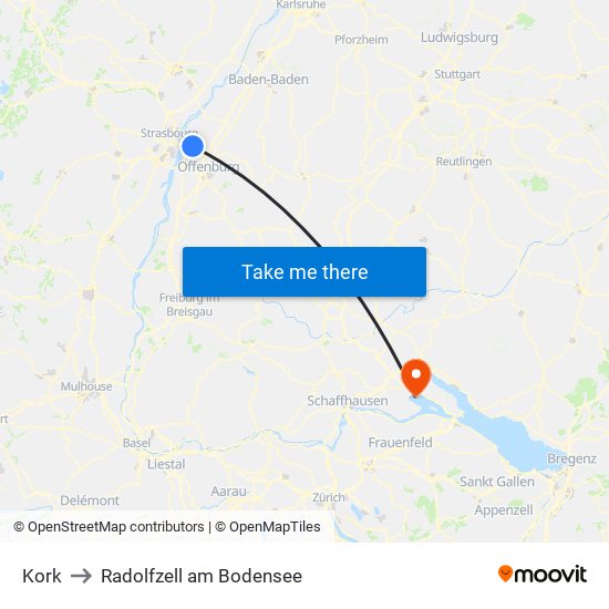 Kork to Radolfzell am Bodensee map