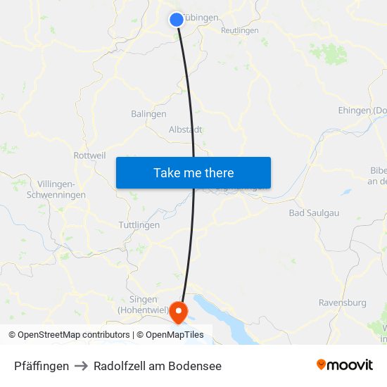 Pfäffingen to Radolfzell am Bodensee map