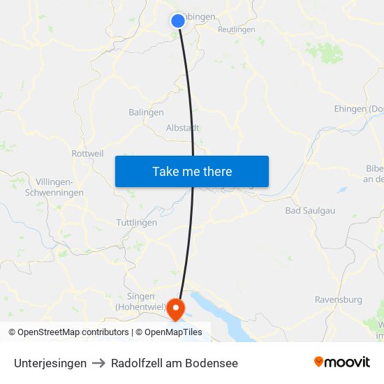 Unterjesingen to Radolfzell am Bodensee map