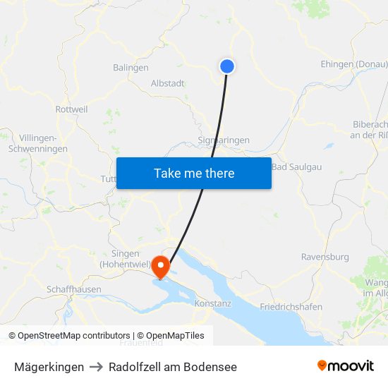 Mägerkingen to Radolfzell am Bodensee map