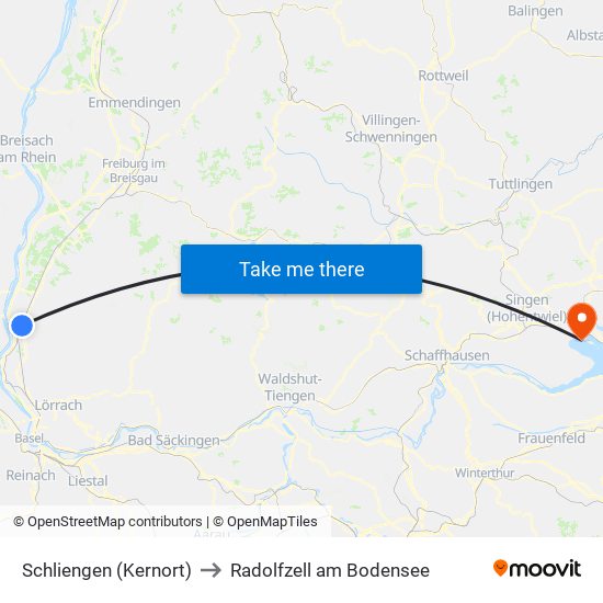 Schliengen (Kernort) to Radolfzell am Bodensee map