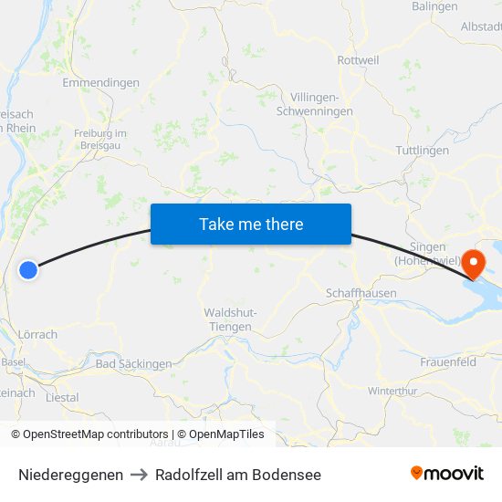 Niedereggenen to Radolfzell am Bodensee map