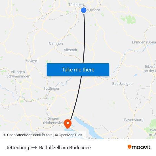 Jettenburg to Radolfzell am Bodensee map