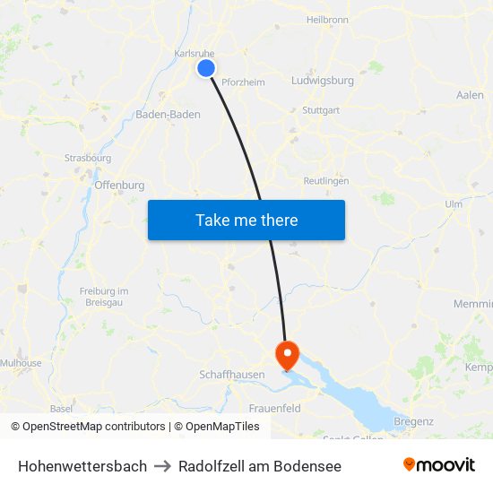 Hohenwettersbach to Radolfzell am Bodensee map