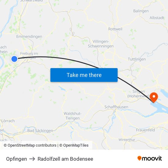 Opfingen to Radolfzell am Bodensee map