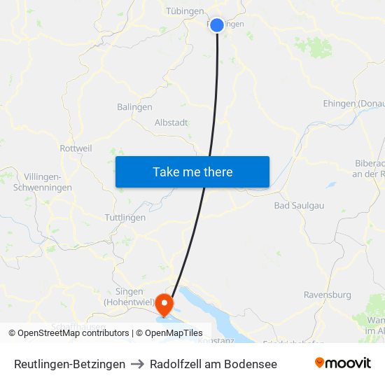 Reutlingen-Betzingen to Radolfzell am Bodensee map