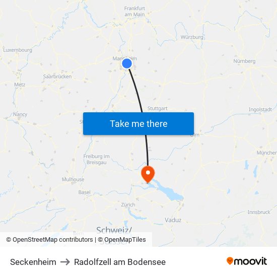 Seckenheim to Radolfzell am Bodensee map