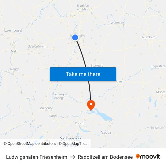 Ludwigshafen-Friesenheim to Radolfzell am Bodensee map