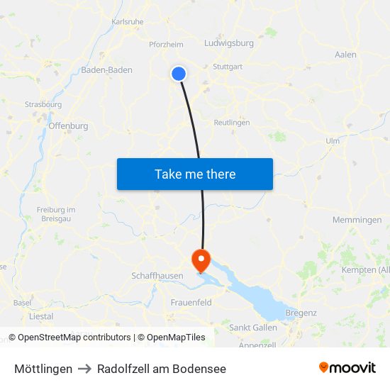 Möttlingen to Radolfzell am Bodensee map