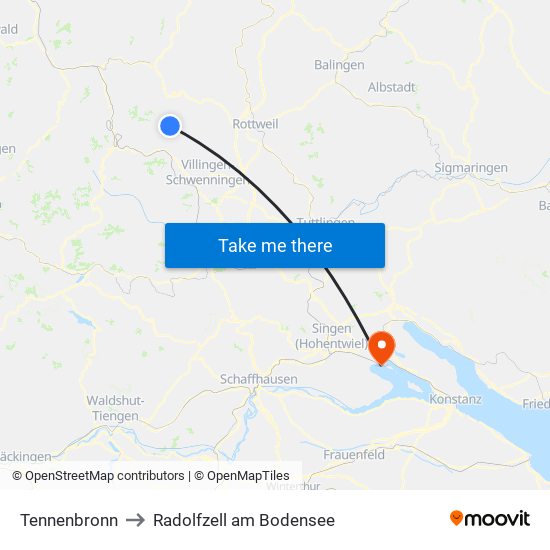 Tennenbronn to Radolfzell am Bodensee map