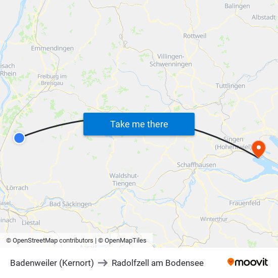 Badenweiler (Kernort) to Radolfzell am Bodensee map