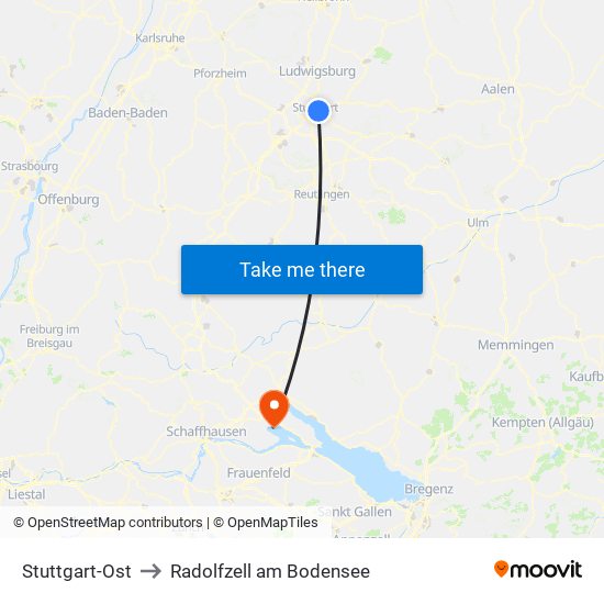 Stuttgart-Ost to Radolfzell am Bodensee map