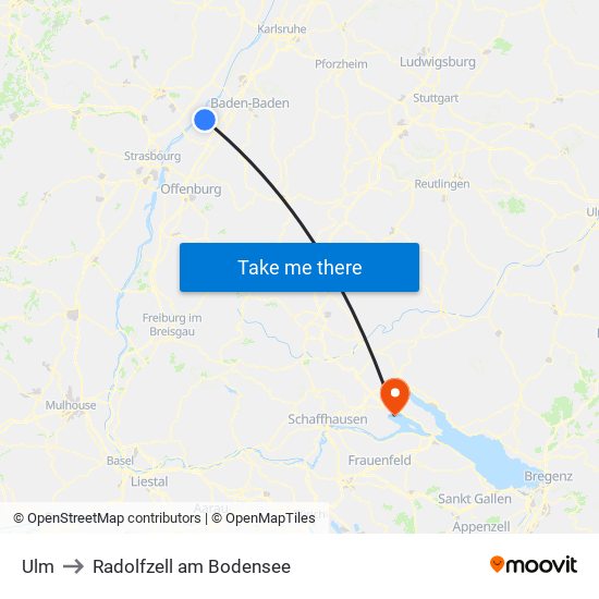 Ulm to Radolfzell am Bodensee map