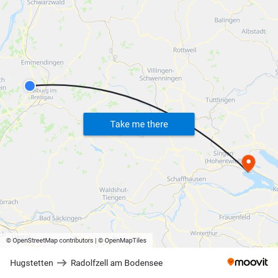 Hugstetten to Radolfzell am Bodensee map