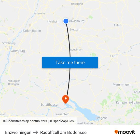 Enzweihingen to Radolfzell am Bodensee map