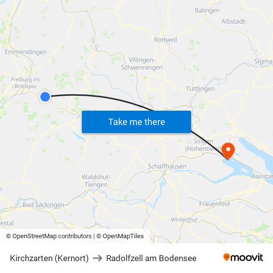 Kirchzarten (Kernort) to Radolfzell am Bodensee map