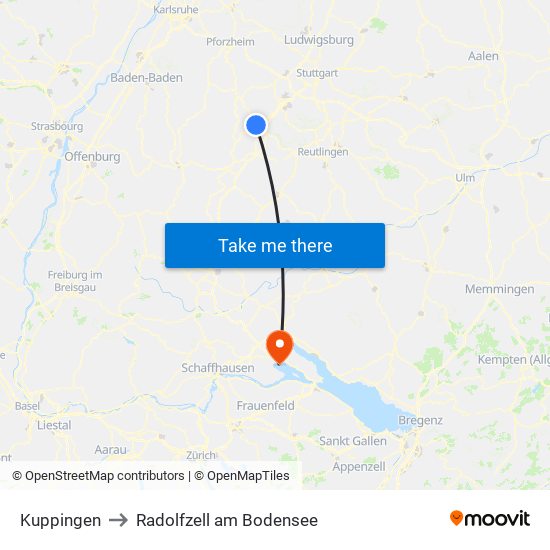 Kuppingen to Radolfzell am Bodensee map