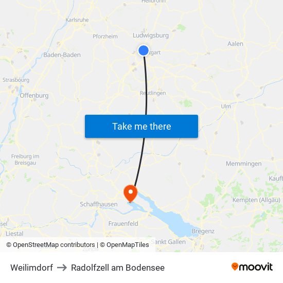 Weilimdorf to Radolfzell am Bodensee map