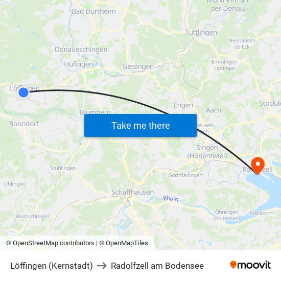 Löffingen (Kernstadt) to Radolfzell am Bodensee map