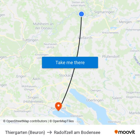 Thiergarten (Beuron) to Radolfzell am Bodensee map