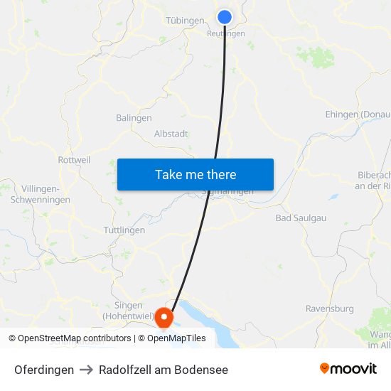 Oferdingen to Radolfzell am Bodensee map