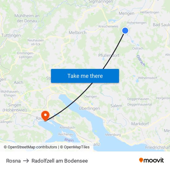 Rosna to Radolfzell am Bodensee map