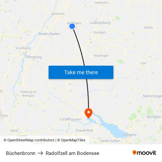 Büchenbronn to Radolfzell am Bodensee map