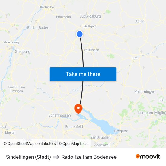 Sindelfingen (Stadt) to Radolfzell am Bodensee map