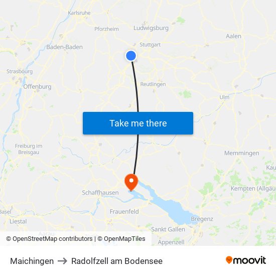 Maichingen to Radolfzell am Bodensee map