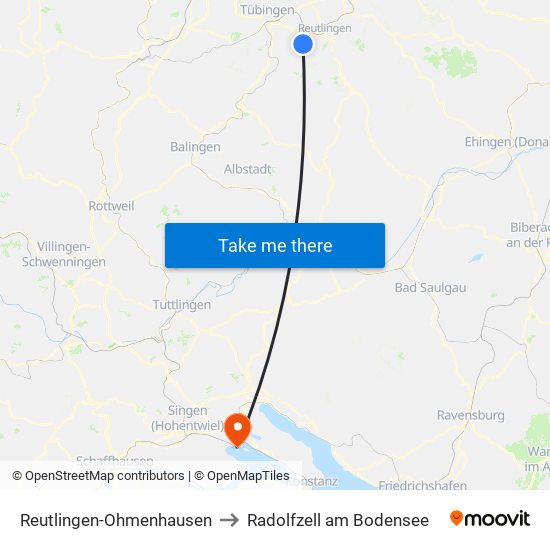 Reutlingen-Ohmenhausen to Radolfzell am Bodensee map